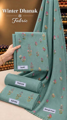 Indian Booti Dhanak Embroidered 3-Piece Un-Stiched (Sage Green)