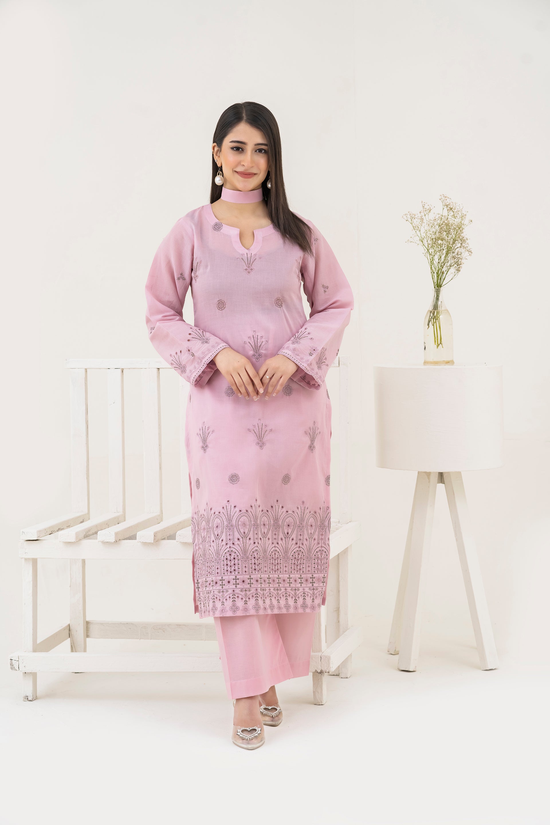 2PC LAWN EMBROIDERED SUIT BY CHICKENKARI - C-PINK