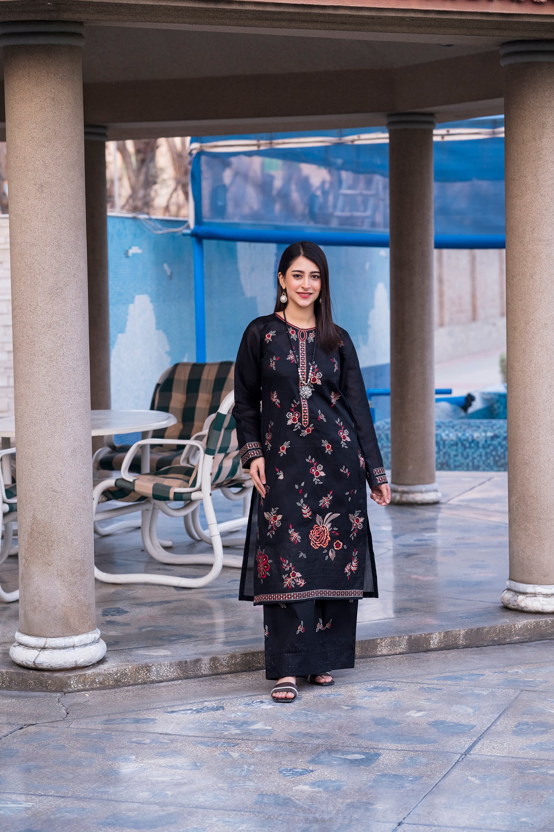 2PC LAWN EMBROIDERED SUIT BY NOURA - N-BLACK