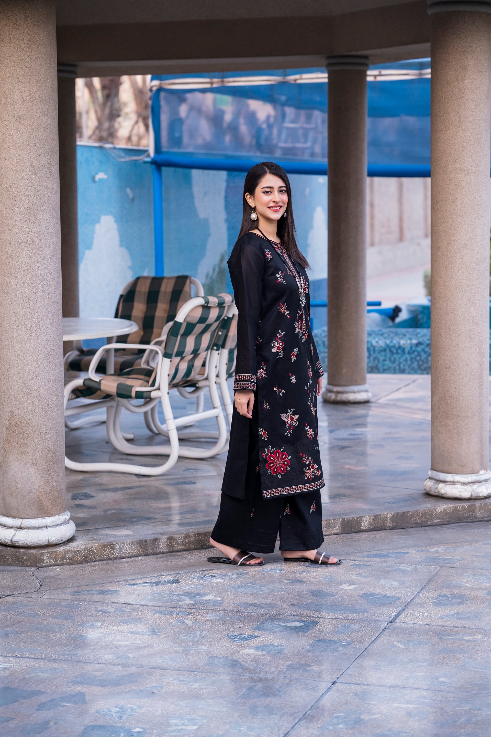 2PC LAWN EMBROIDERED SUIT BY NOURA - N-BLACK