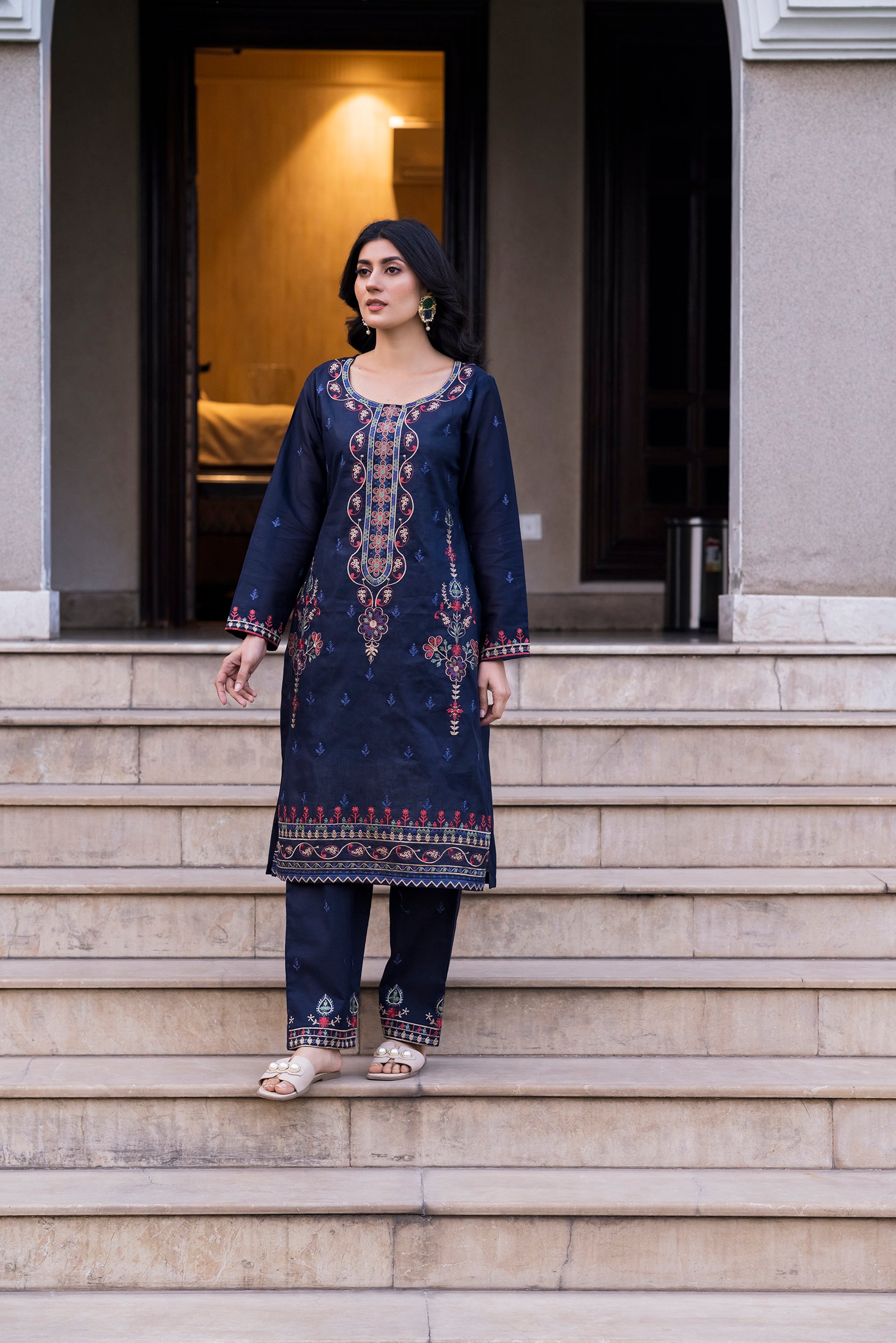 2PC LAWN EMBROIDERED SUIT BY NOURA - N-BLUE
