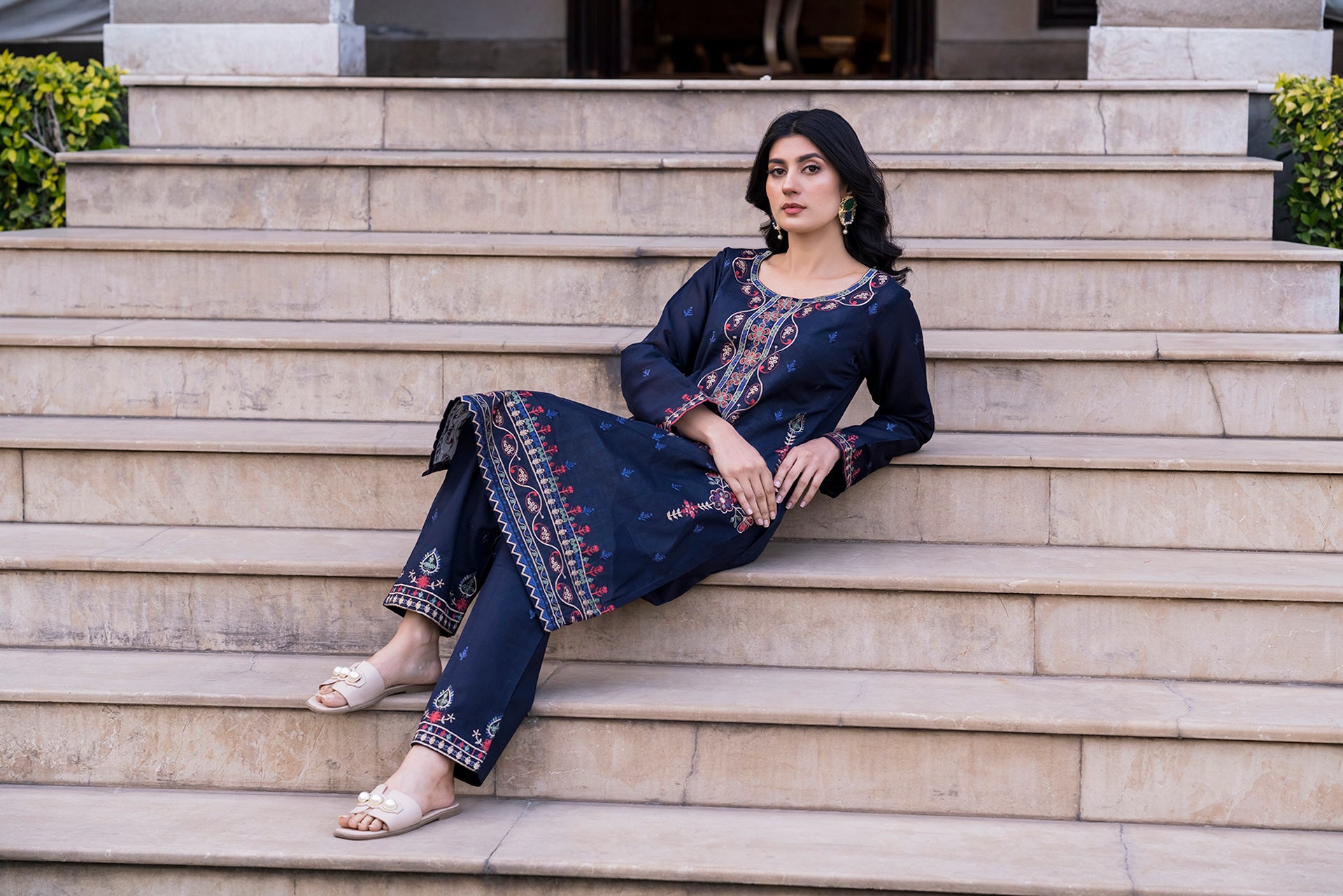 2PC LAWN EMBROIDERED SUIT BY NOURA - N-BLUE