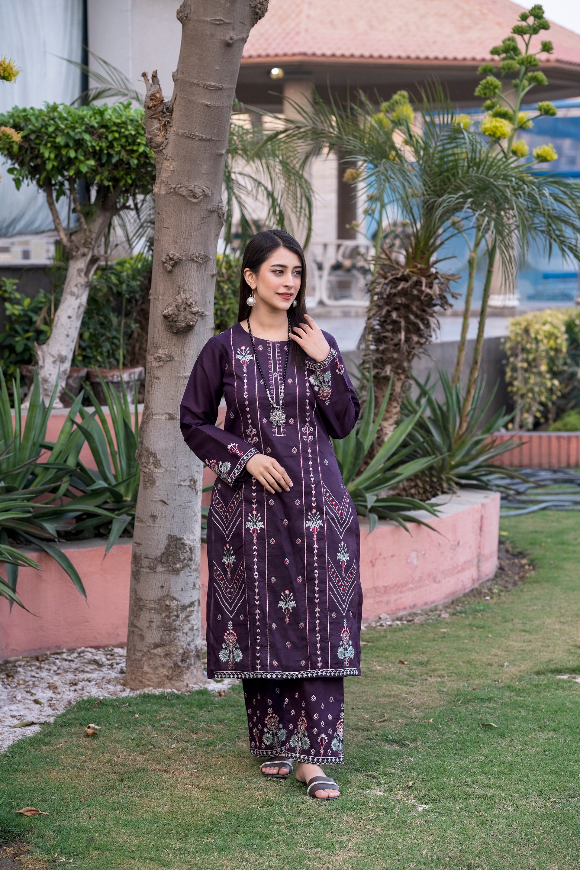2PC LAWN EMBROIDERED SUIT BY NOURA - N-PURPLE