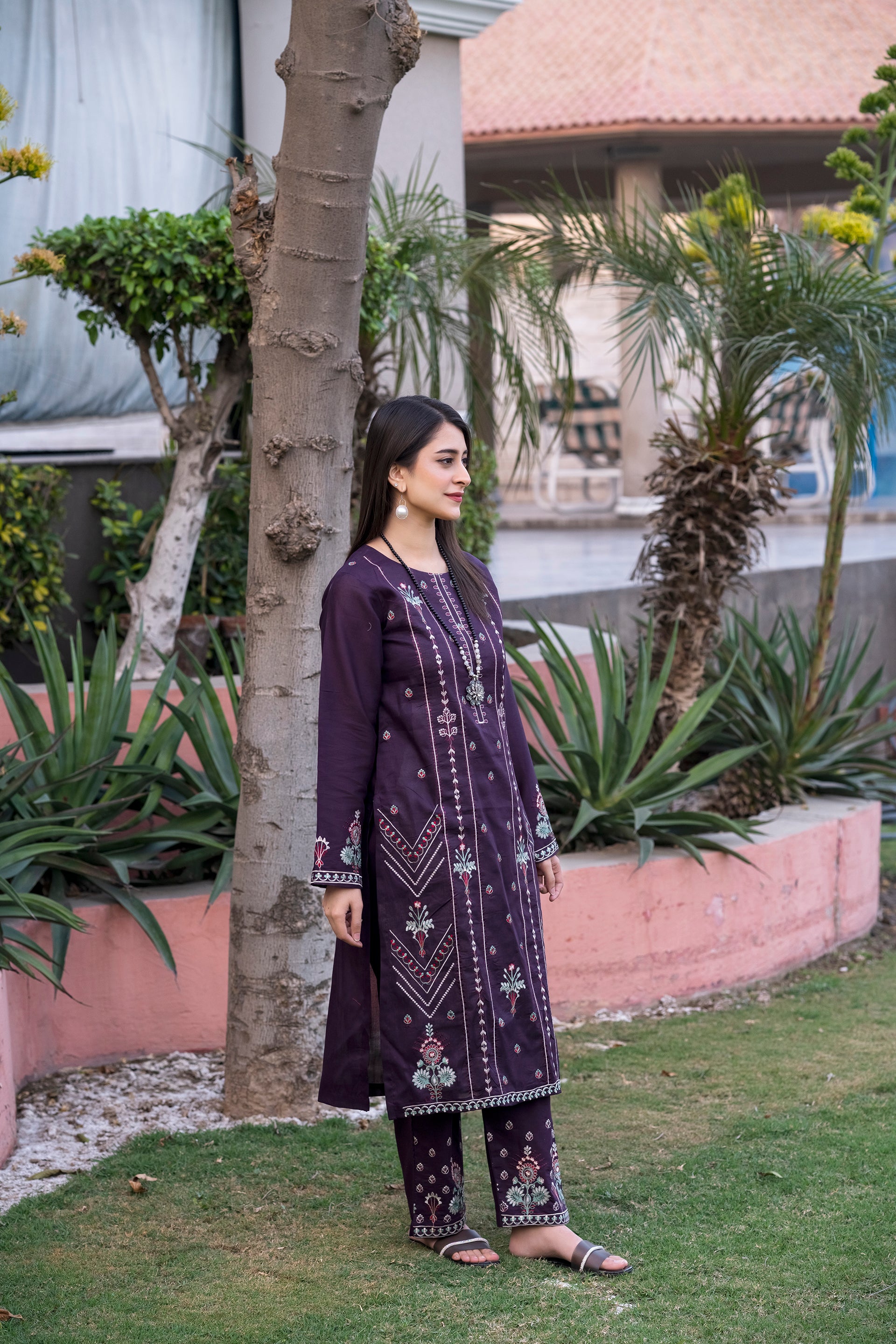 2PC LAWN EMBROIDERED SUIT BY NOURA - N-PURPLE