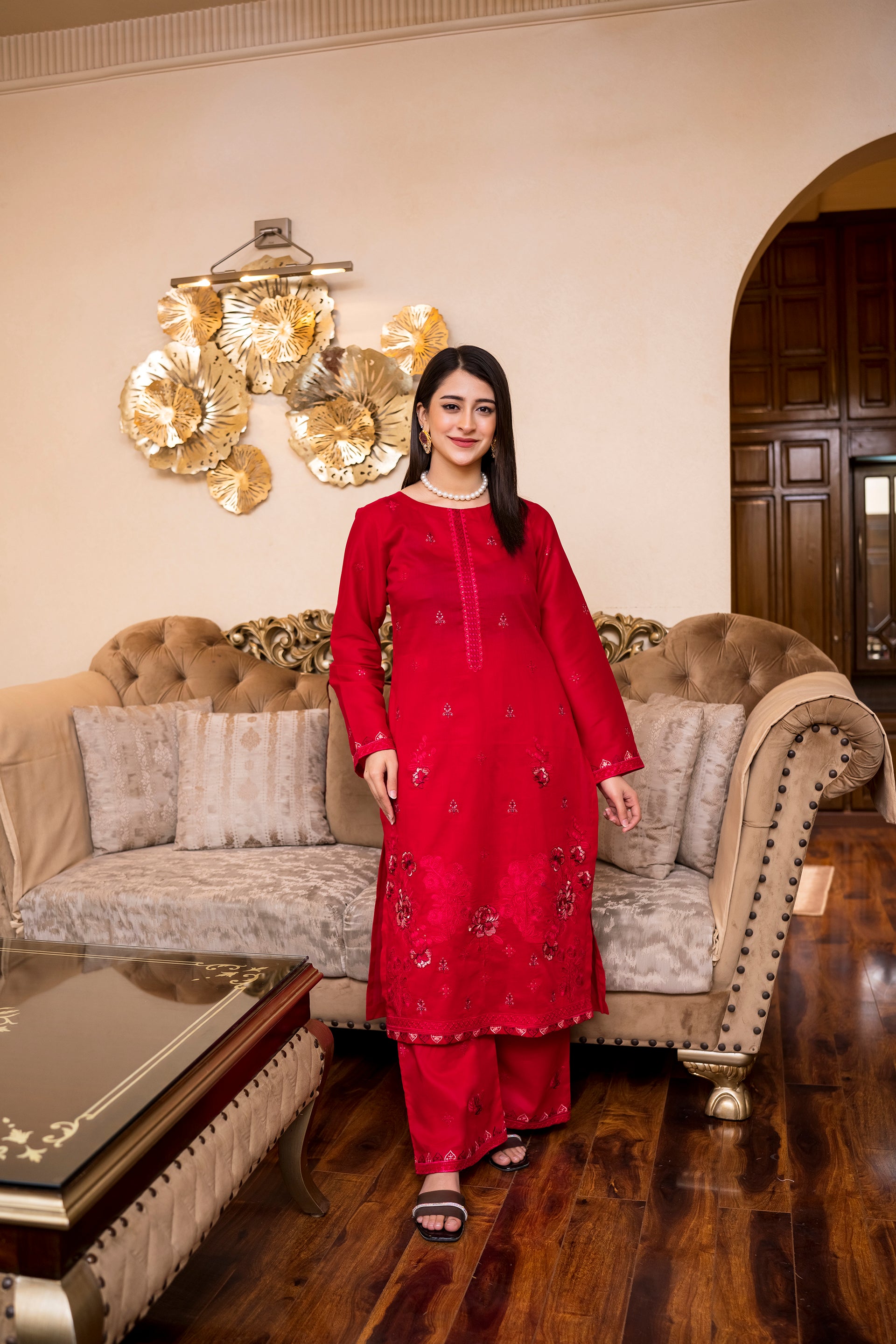 2PC LAWN EMBROIDERED SUIT BY NOURA - N-RED
