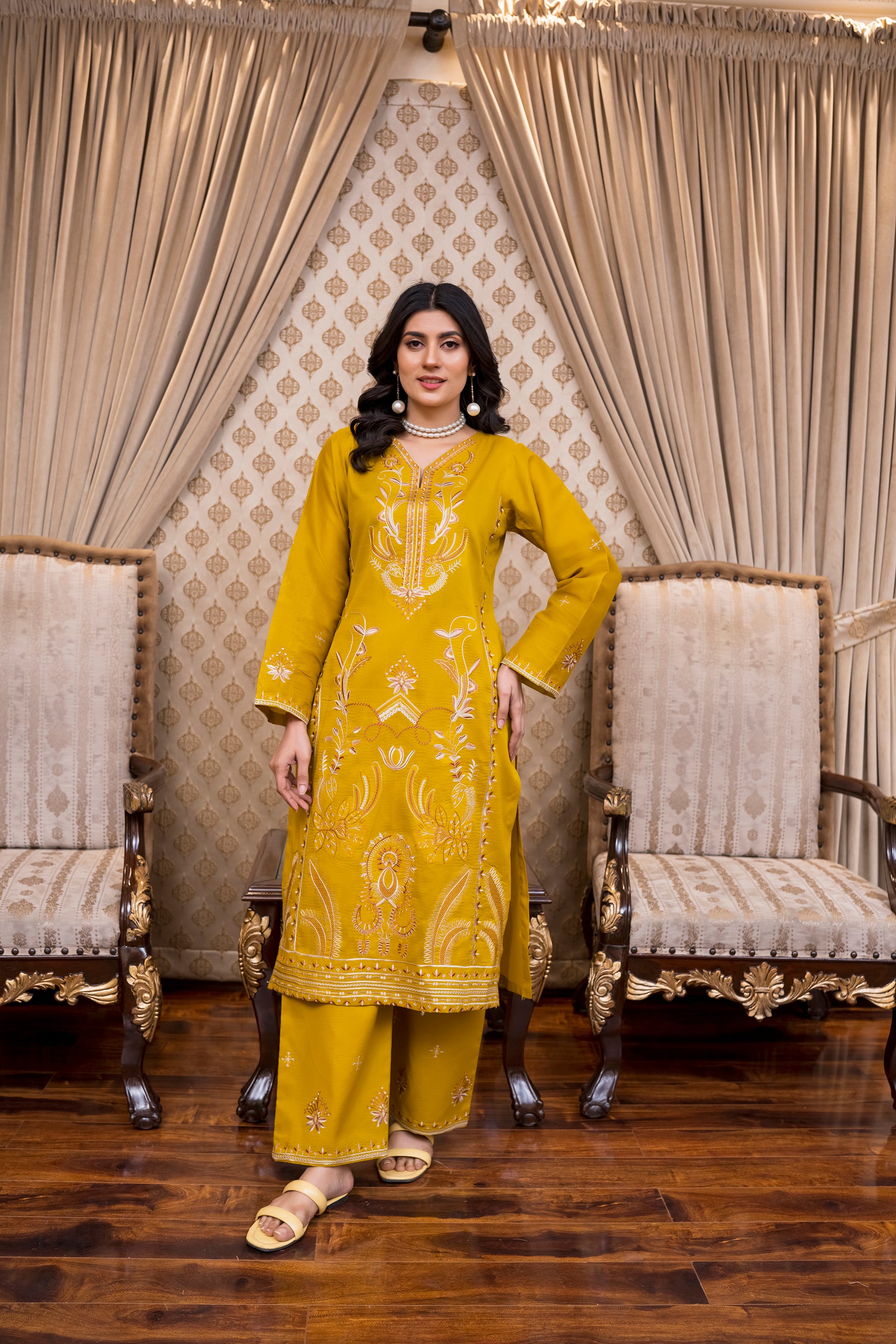 2PC LAWN EMBROIDERED SUIT BY NOURA - N-YELLOW