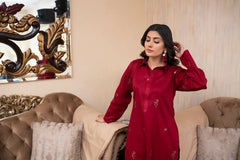 2PC LAWN EMBROIDERED UNSTICH SUIT BY ALIZEH - A-MEHROON
