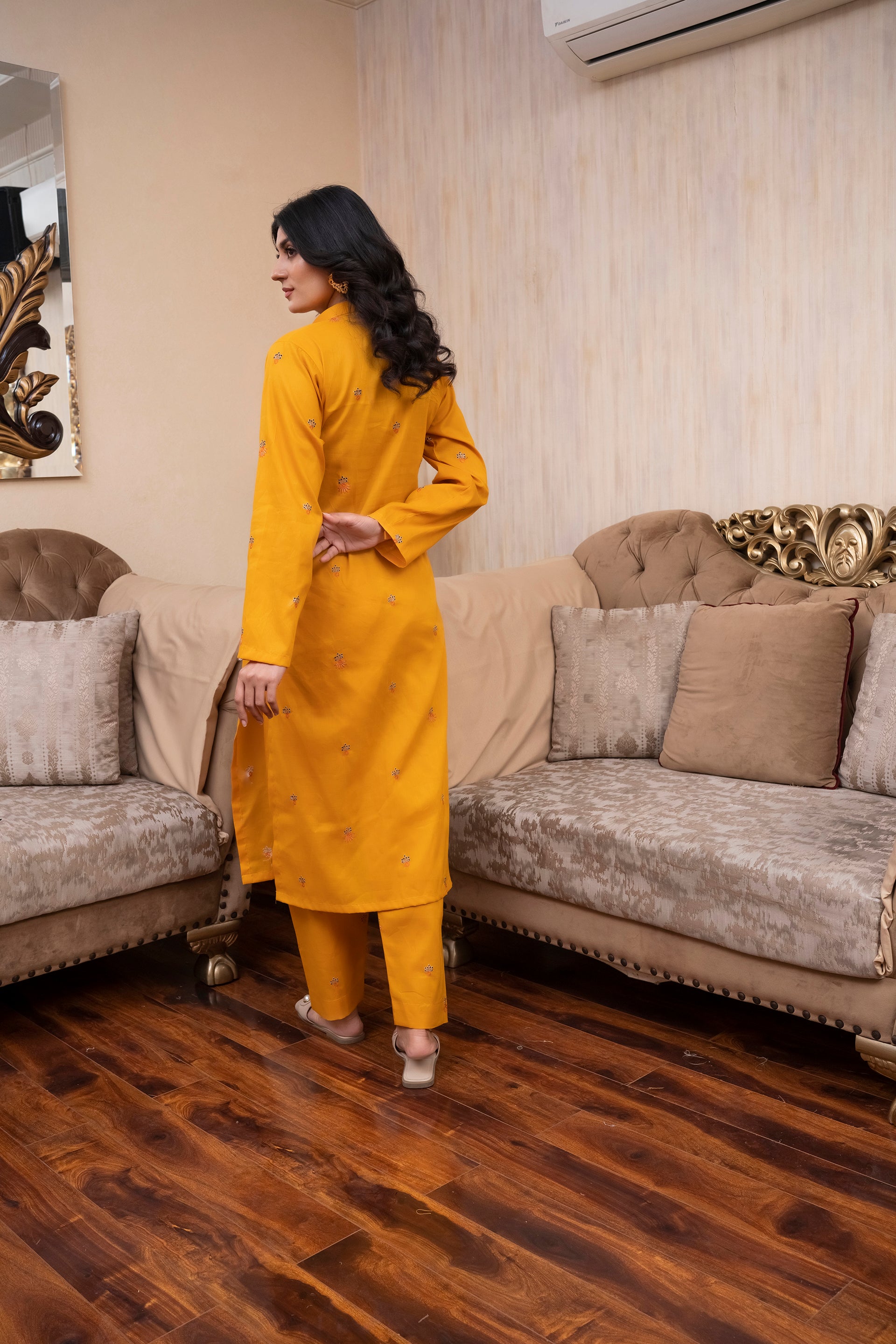 2PC LAWN EMBROIDERED UNSTICH SUIT BY ALIZEH - A-YELLOW