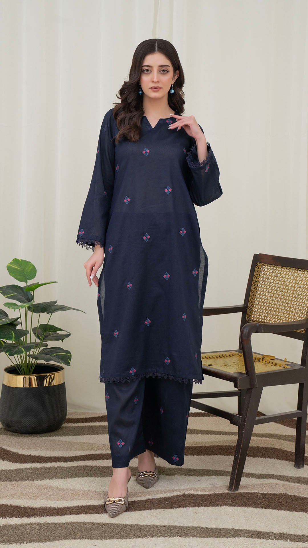 2PC LAWN EMBROIDERED UNSTICH SUIT BY ALIZEH - A-BLUE2