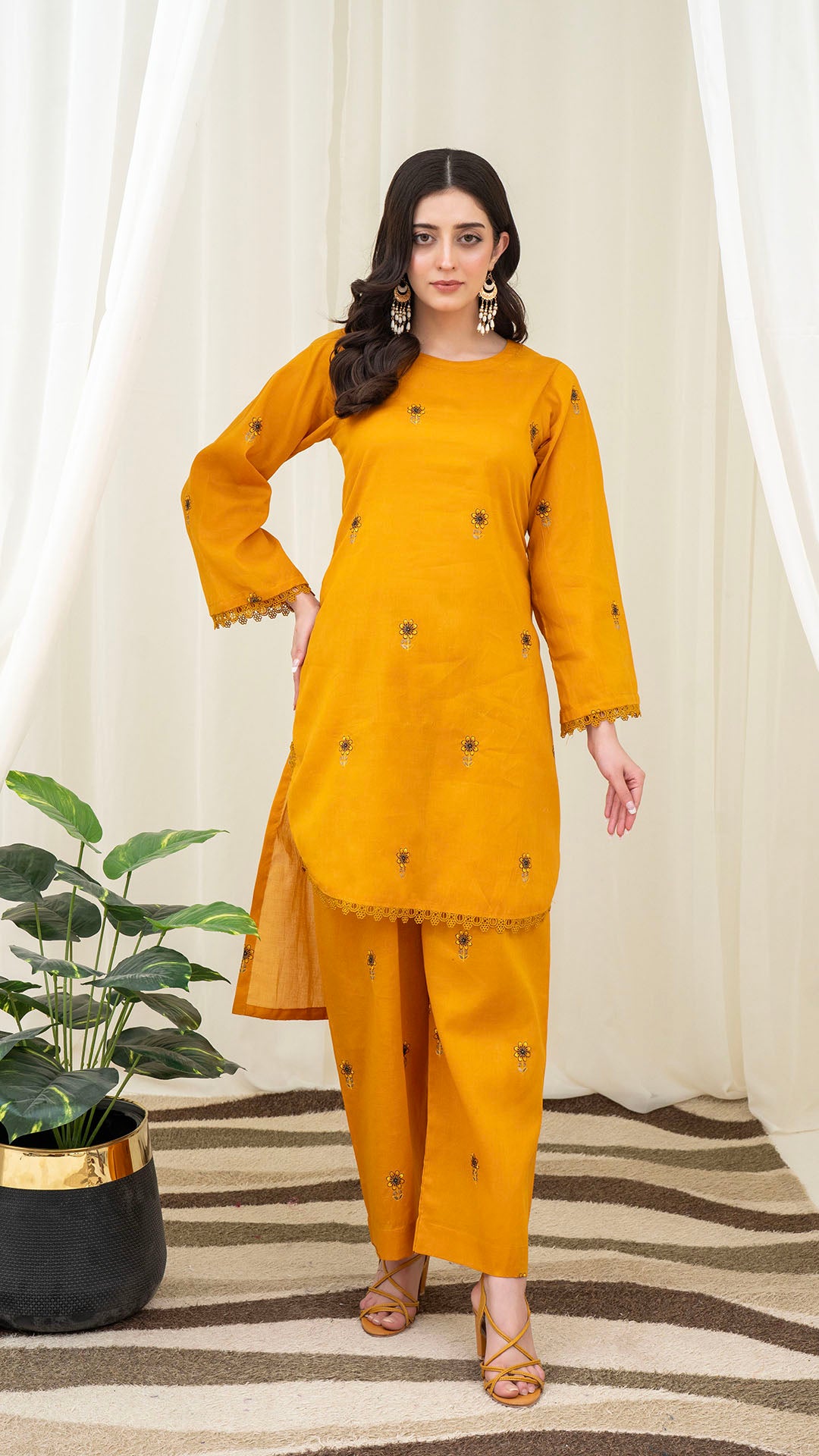 2PC LAWN EMBROIDERED UNSTICH SUIT BY ALIZEH - A-MUSTARD