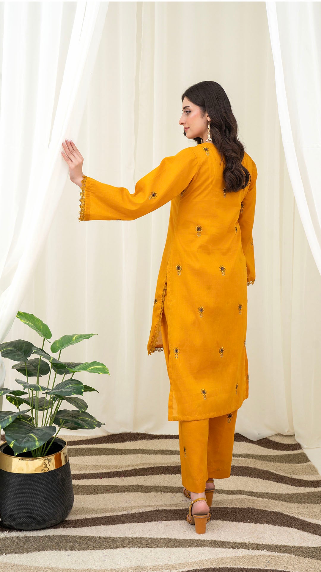 2PC LAWN EMBROIDERED UNSTICH SUIT BY ALIZEH - A-MUSTARD