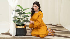 2PC LAWN EMBROIDERED UNSTICH SUIT BY ALIZEH - A-MUSTARD