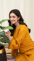 2PC LAWN EMBROIDERED UNSTICH SUIT BY ALIZEH - A-MUSTARD