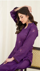 2PC LAWN EMBROIDERED UNSTICH SUIT BY ALIZEH - A-PURPLE2