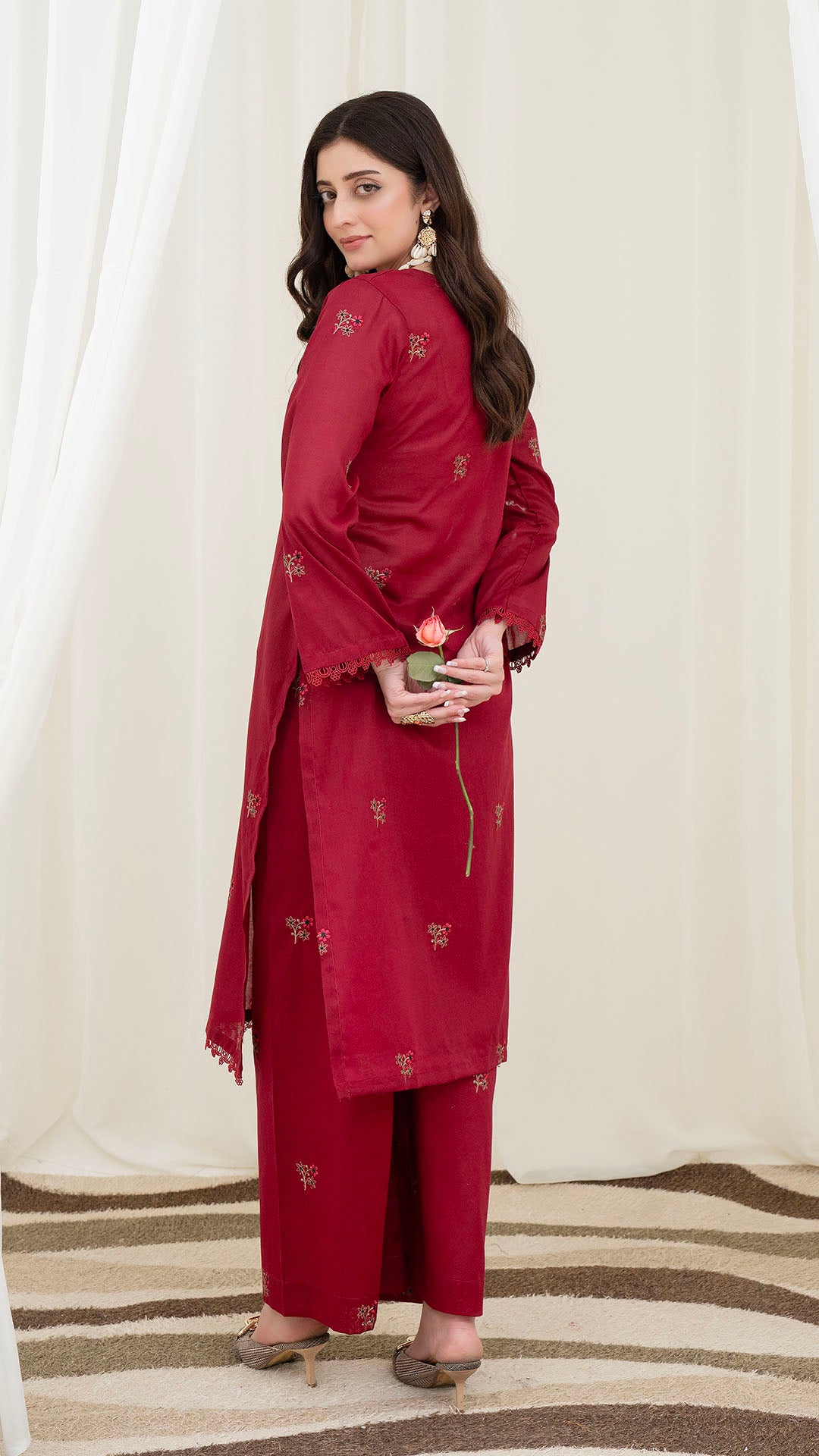 2PC LAWN EMBROIDERED UNSTICH SUIT BY ALIZEH - A-MEHROON2