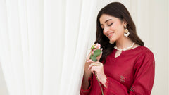 2PC LAWN EMBROIDERED UNSTICH SUIT BY ALIZEH - A-MEHROON2