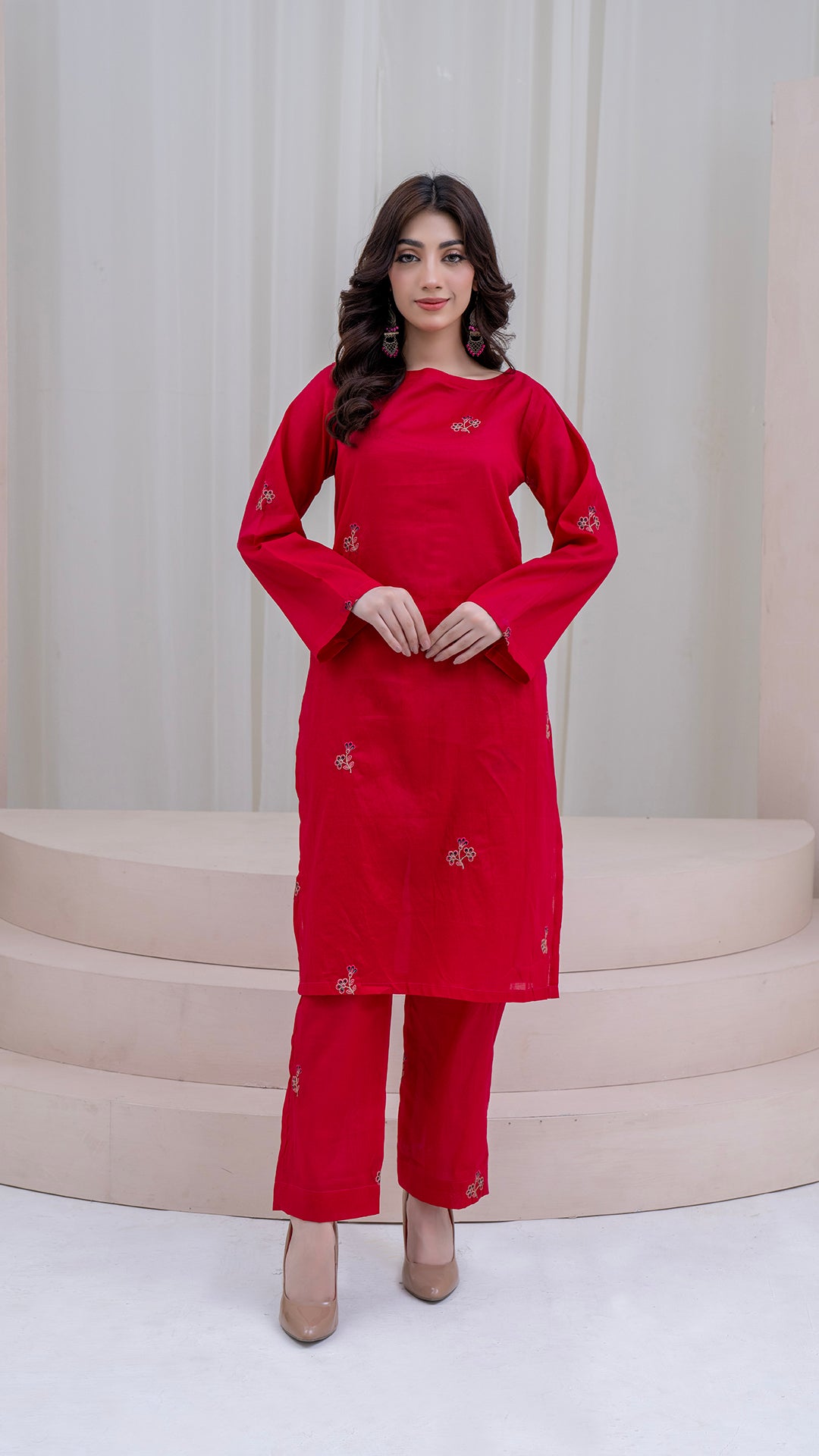 2PC LAWN EMBROIDERED UNSTICH SUIT BY ALIZEH - A-RED2