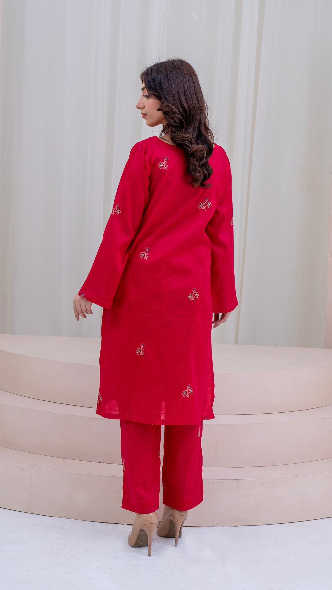 2PC LAWN EMBROIDERED UNSTICH SUIT BY ALIZEH - A-RED2