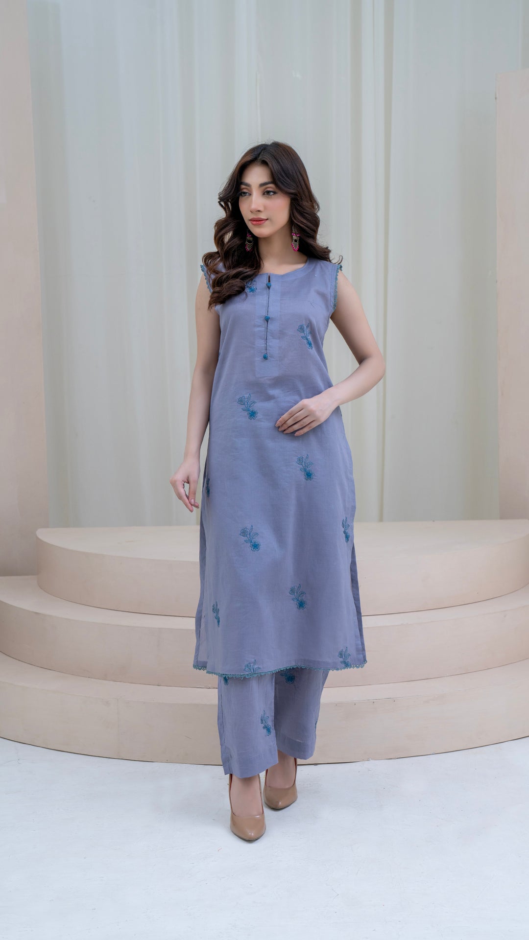 2PC LAWN EMBROIDERED UNSTICH SUIT BY ALIZEH - A-SKYBLUE