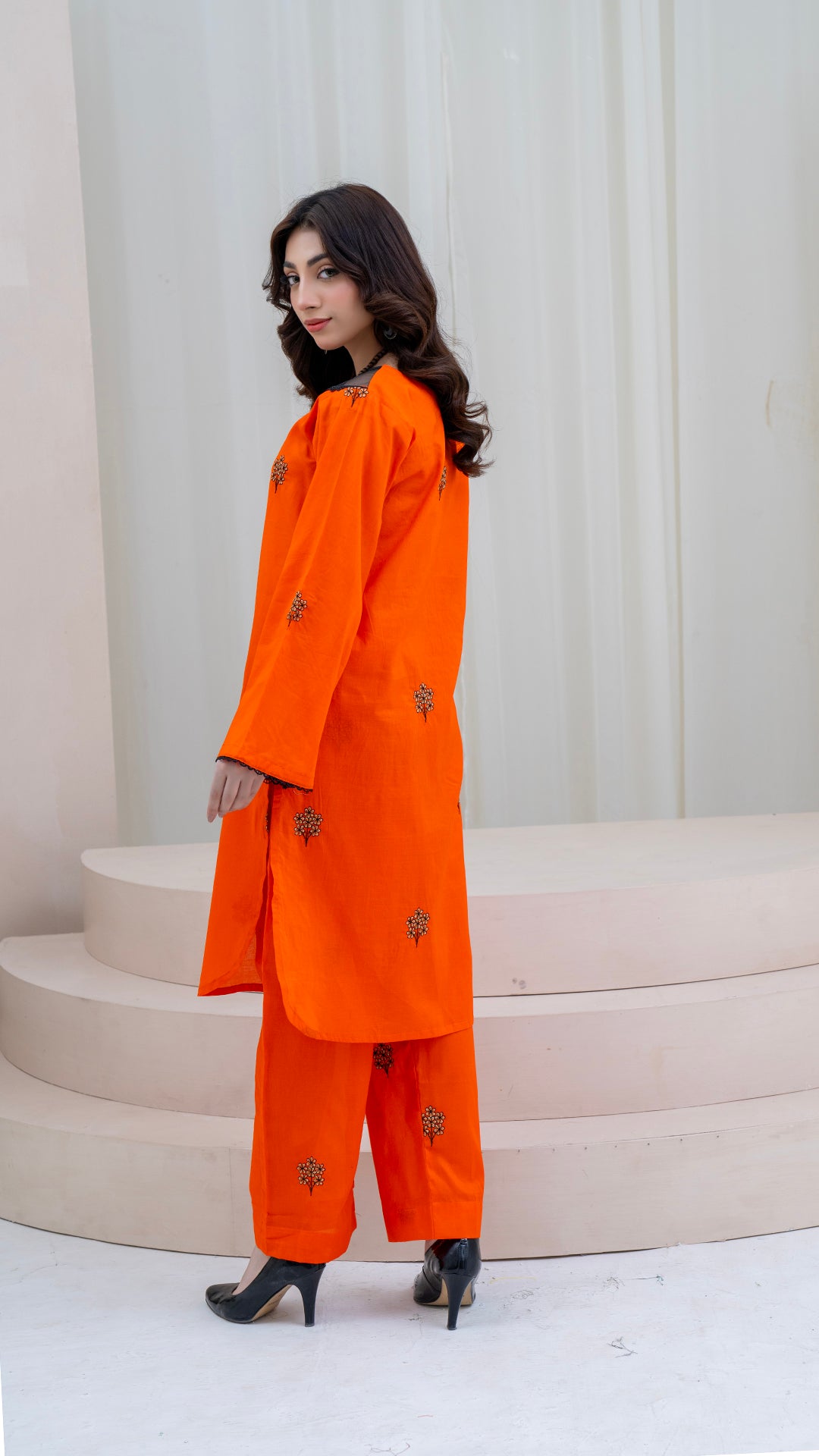 2PC LAWN EMBROIDERED UNSTICH SUIT BY ALIZEH - A-ORANGE2