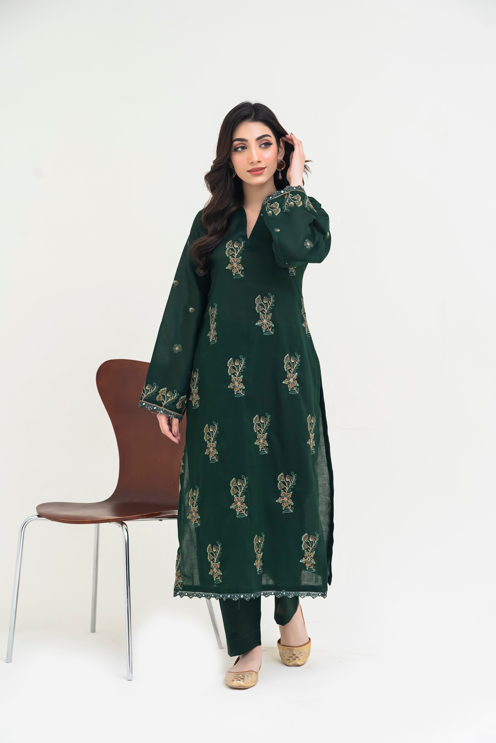 2PC JACQUARD EMBROIDERED SUIT - J-GREEN