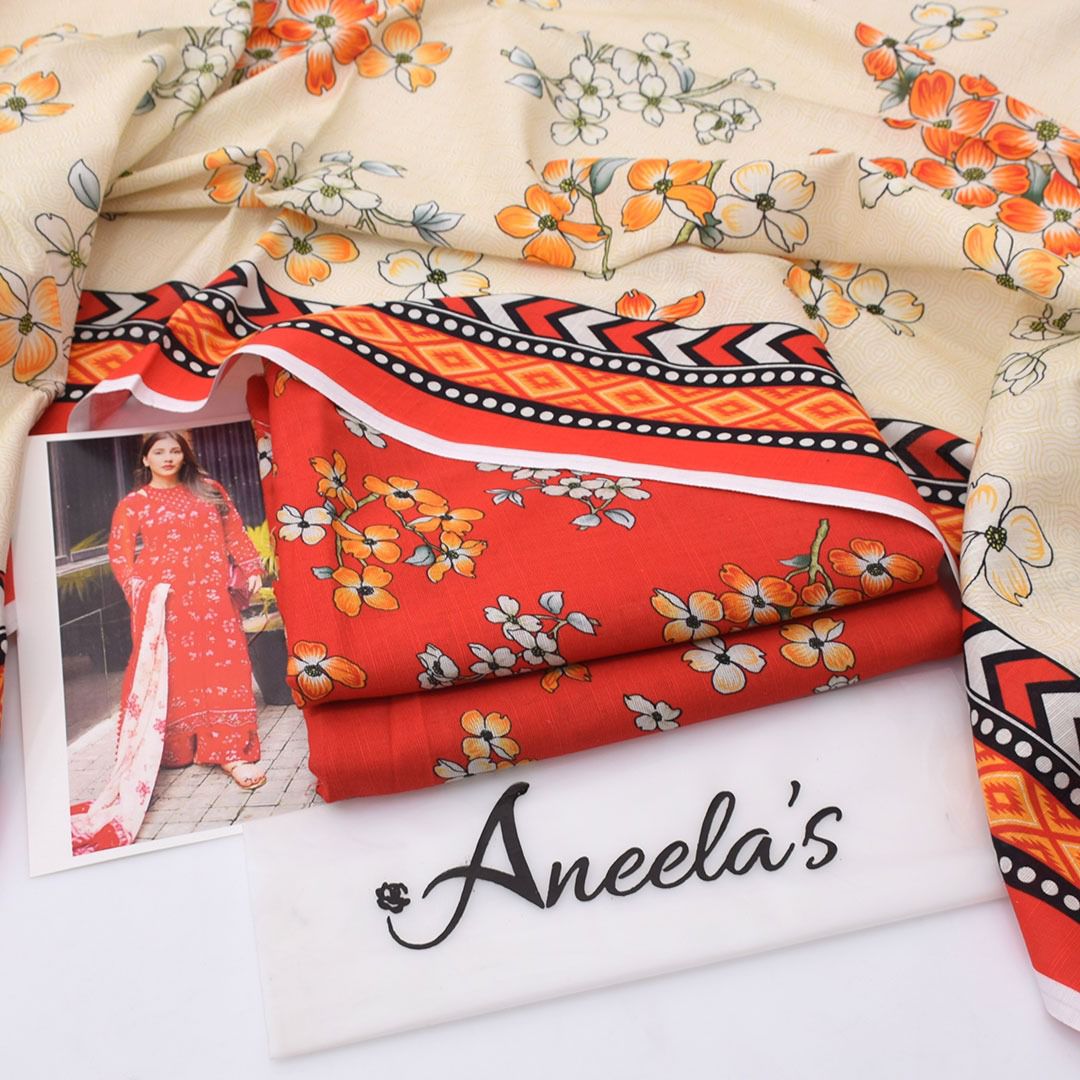 Aneela's Digital Printed Khaddar 3-Piece Un-Stiched