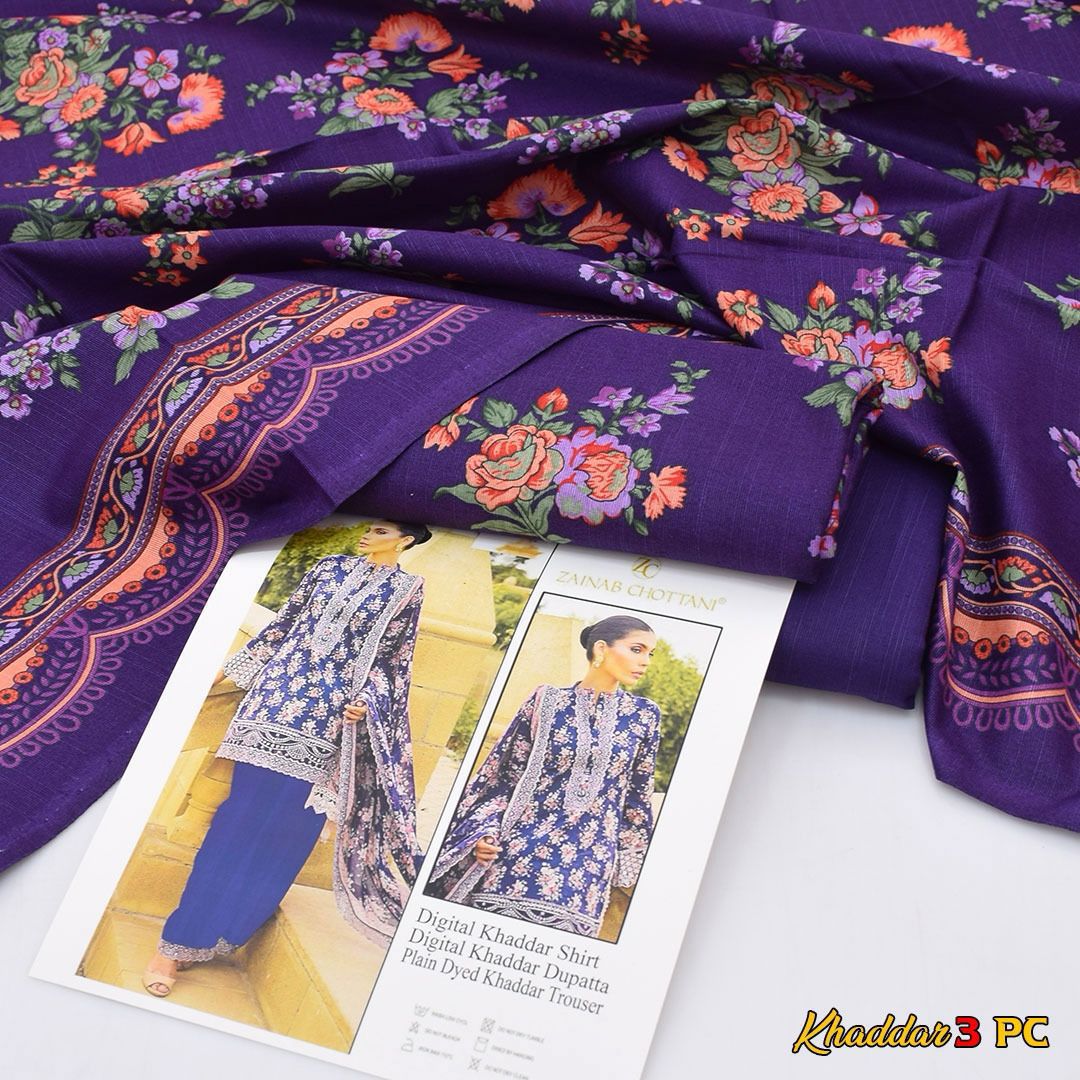 Zainab chottani Digital Printed Khaddar 3-Piece Un-Stiched