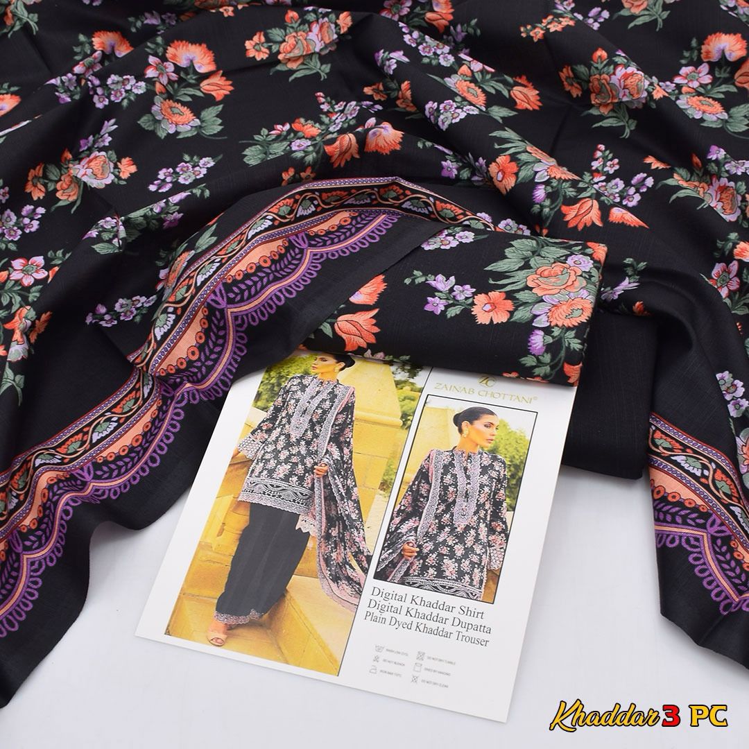 Zainab chottani Digital Printed Khaddar 3-Piece Un-Stiched