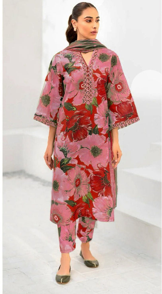 Iznik Digital Printed Dhanak 3-Piece Un-Stiched