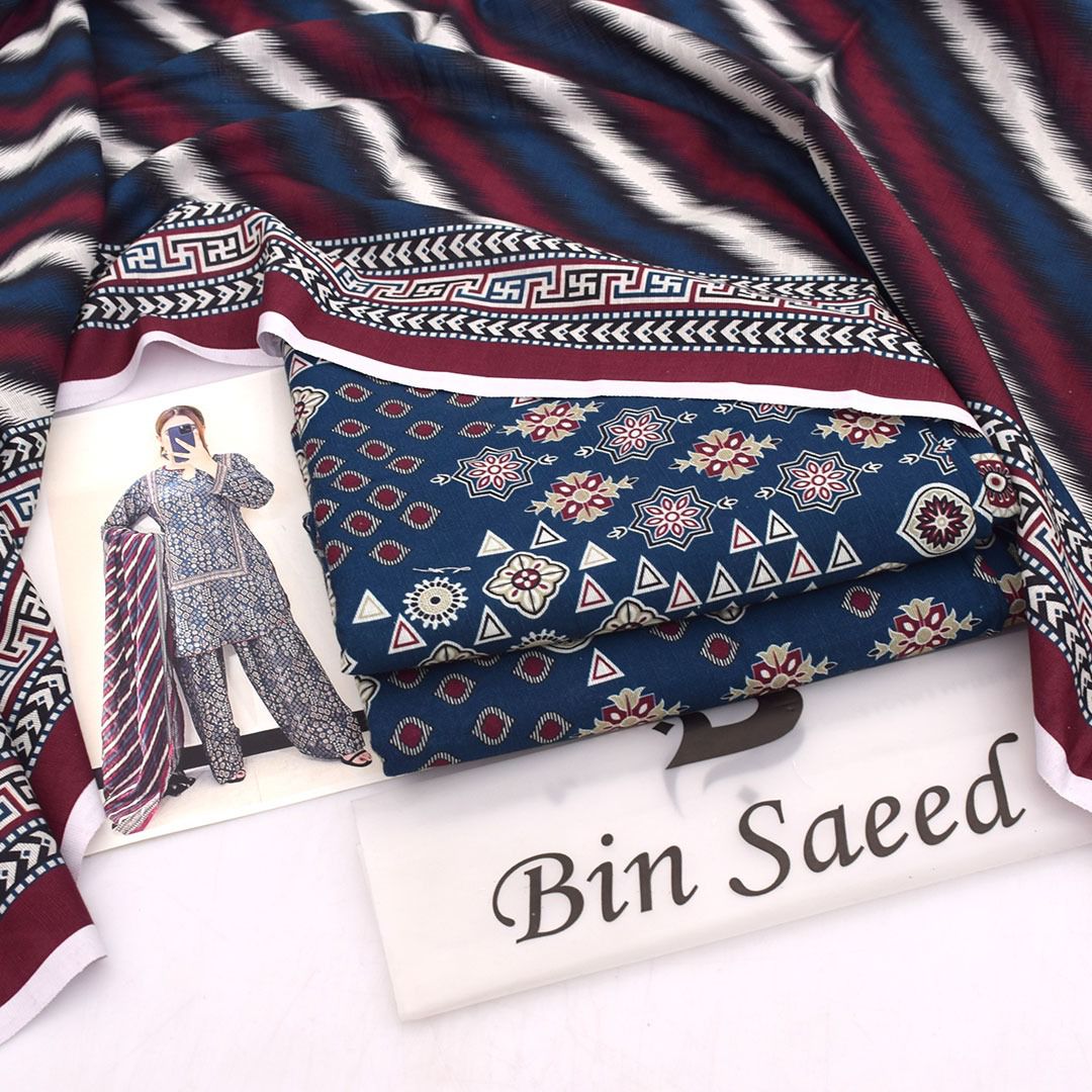 Bin Saeed Digital Printed Khaddar 3-Piece Un-Stiched