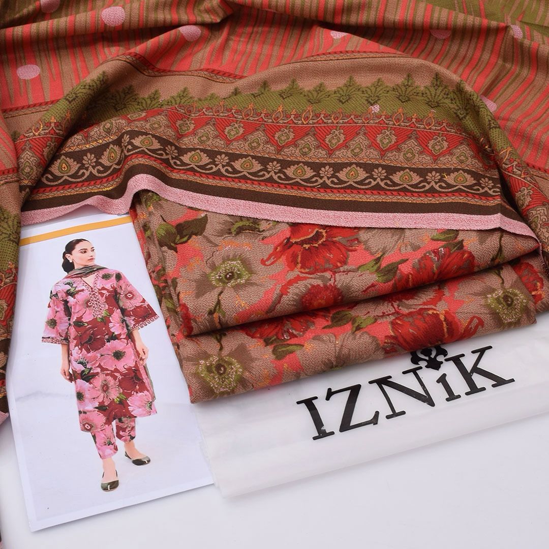 Iznik Digital Printed Dhanak 3-Piece Un-Stiched