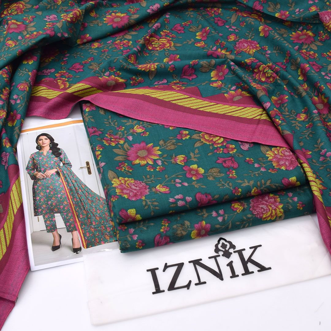 Iznik Digital Printed Dhanak 3-Piece Un-Stiched