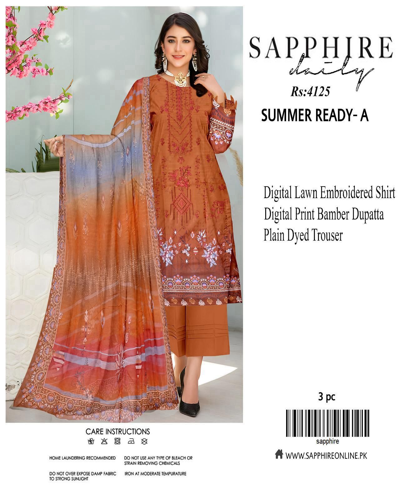 Sapphire Embroidered 3-Piece Unstiched