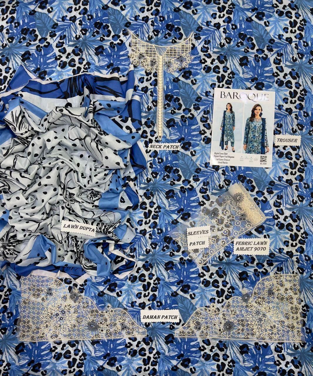Baroque Lawn 3-Piece Unstiched With Embroidered Patches