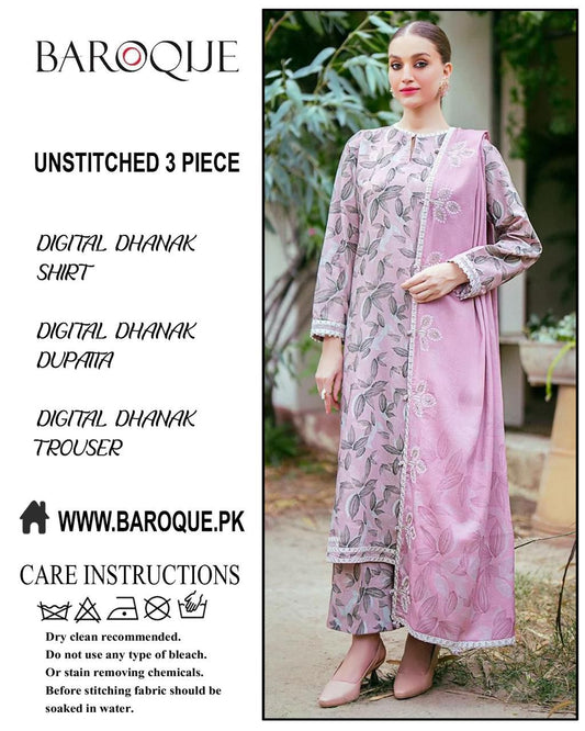Baroque Digital Printed Dhanak 3-Piece Un-Stiched