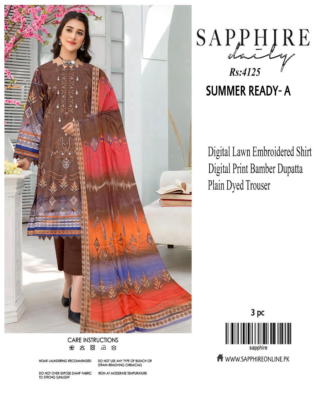Sapphire Embroidered 3-Piece Unstiched
