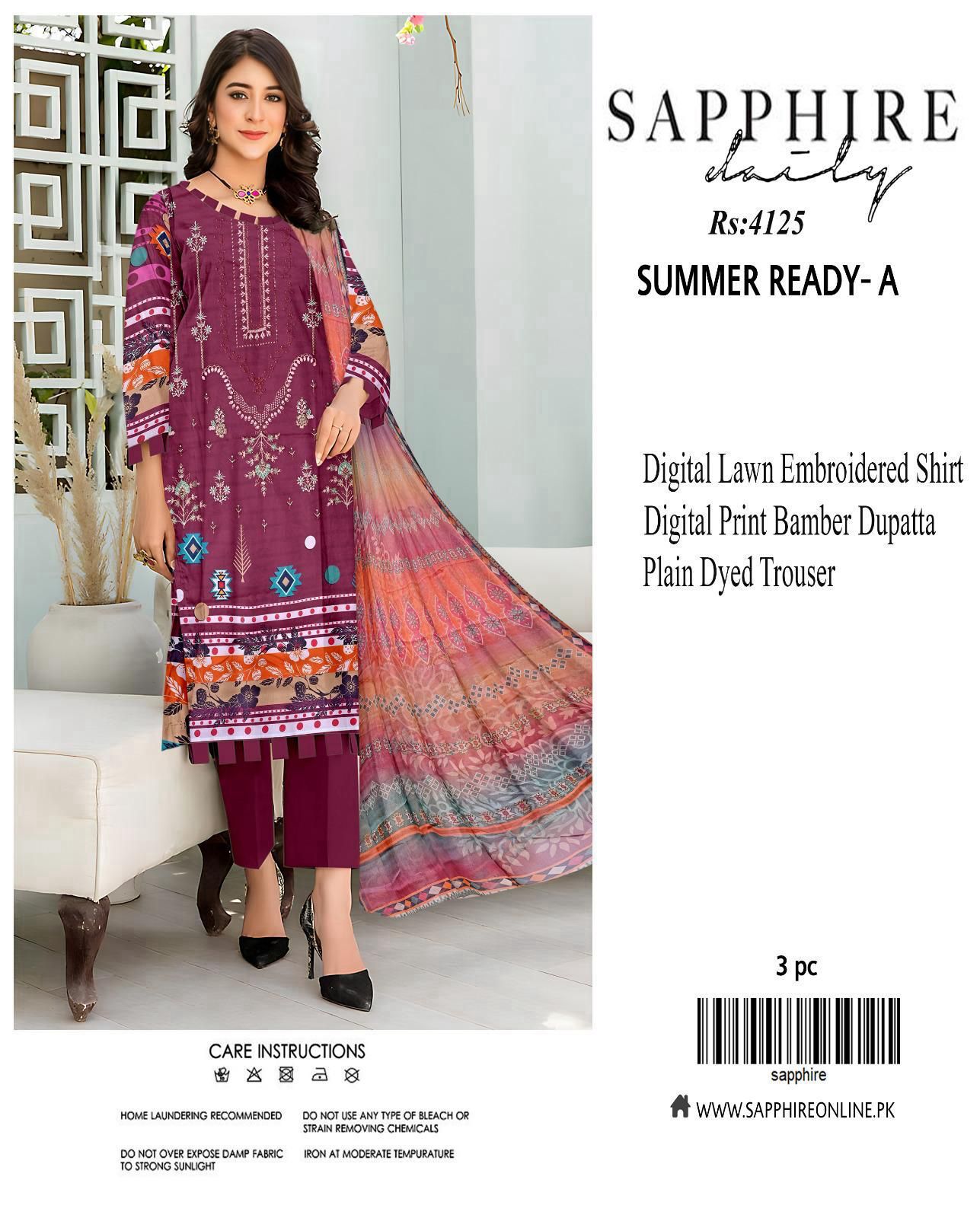 Sapphire Embroidered 3-Piece Unstiched