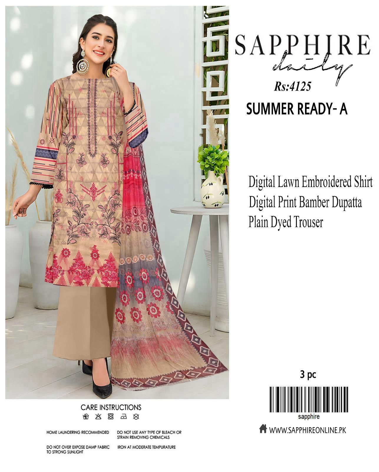 Sapphire Embroidered 3-Piece Unstiched