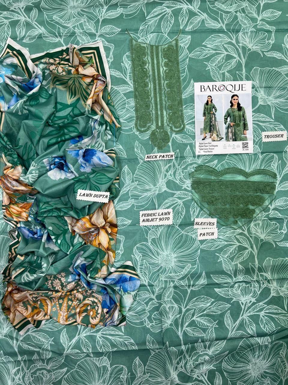 Baroque Lawn 3-Piece Unstiched With Embroidered Patches