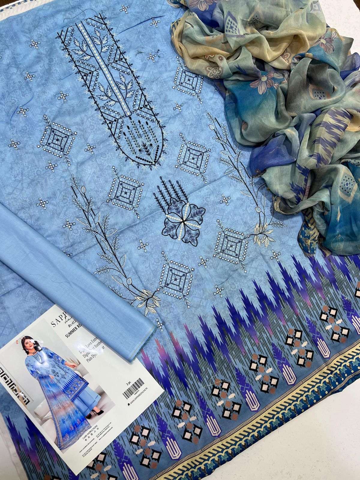 Sapphire Embroidered 3-Piece Unstiched