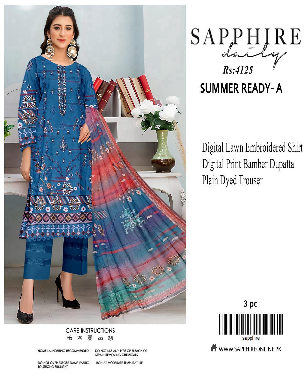 Sapphire Embroidered 3-Piece Unstiched