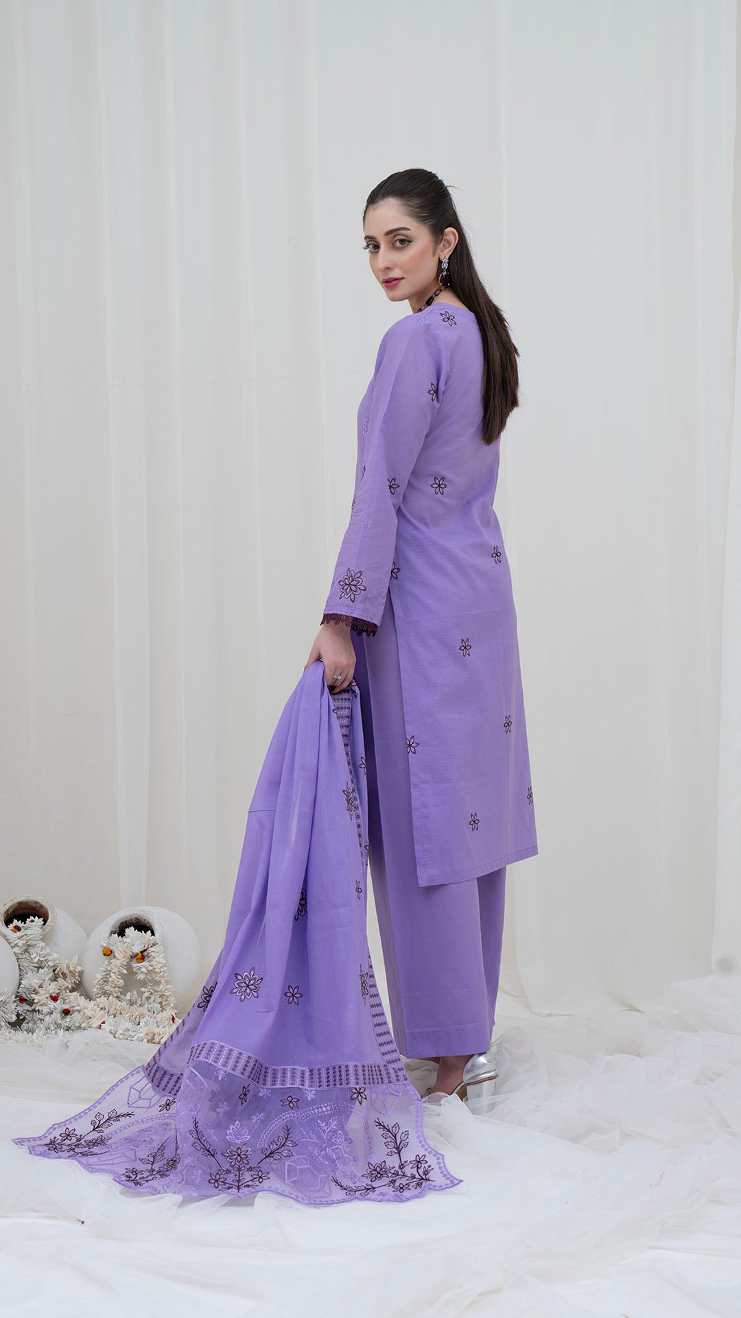 LILIC - 3PC LAWN EMBROIDERED SUIT WITH VOILE EMBROIDERED DUPATTA BY NAZAKAT