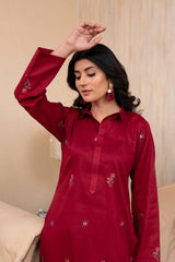 2PC LAWN EMBROIDERED UNSTICH SUIT BY ALIZEH - A-MEHROON