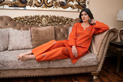 2PC LAWN EMBROIDERED UNSTICH SUIT BY ALIZEH - A-ORANGE