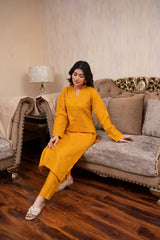 2PC LAWN EMBROIDERED UNSTICH SUIT BY ALIZEH - A-YELLOW