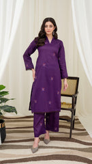 2PC LAWN EMBROIDERED UNSTICH SUIT BY ALIZEH - A-PURPLE2
