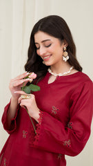 2PC LAWN EMBROIDERED UNSTICH SUIT BY ALIZEH - A-MEHROON2