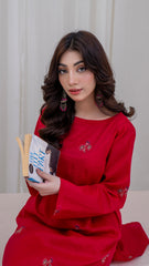 2PC LAWN EMBROIDERED UNSTICH SUIT BY ALIZEH - A-RED2