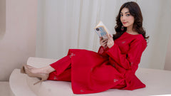 2PC LAWN EMBROIDERED UNSTICH SUIT BY ALIZEH - A-RED2