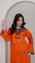 2PC LAWN EMBROIDERED UNSTICH SUIT BY ALIZEH - A-ORANGE2